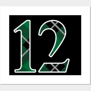 12 Sports Jersey Number Green Black Flannel Posters and Art
